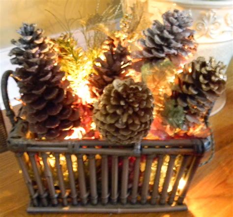 Pine Cones Dipped In Soy Candle Wax And Placed In Basket With Small