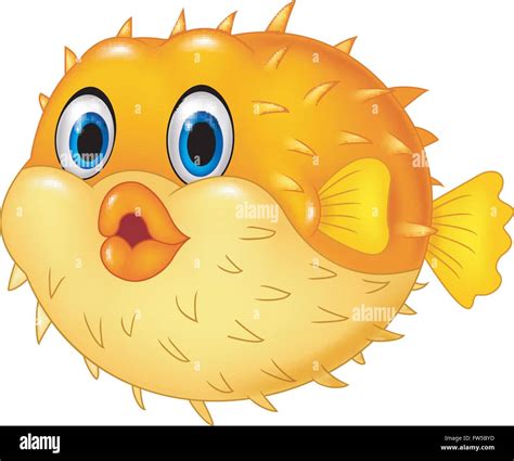 Cartoon Puffer Fish Isolated On White Background Stock