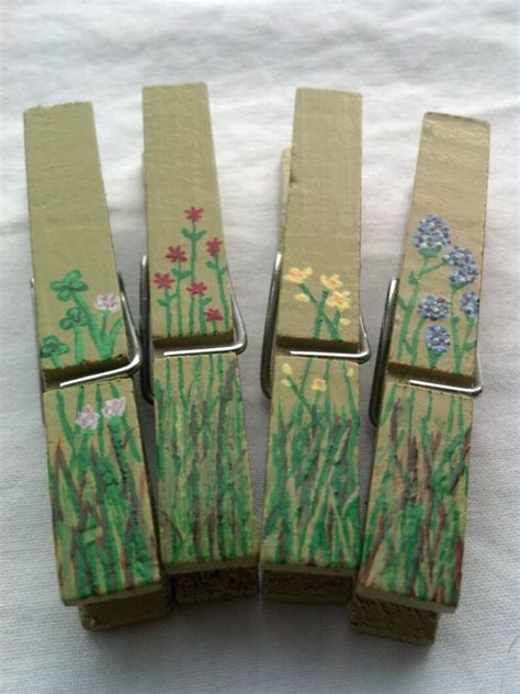 Hand Painted Clothes Pins Wild Flowers Etsy