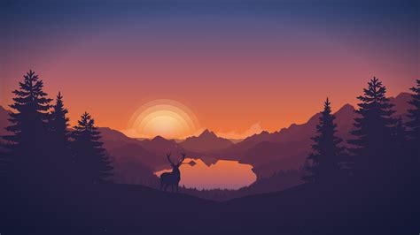 Wallpaper Digital Art Landscape Mountains Sunset Forest Lagoon Deer X Jimp