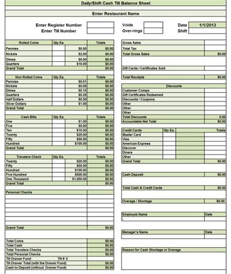 Whether you are a business person or student of business, our business forms will assist you in preparing financial statements the certificates include debits and credits, adjusting entries, financial statements, balance sheet, income statement, cash flow statement. Cash Till Balance Sheet - Workplace Wizards | Restaurant ...