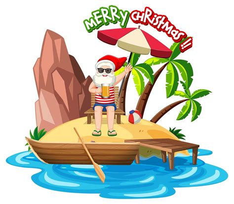 Santa Claus On The Beach Island For Summer Christmas 1591033 Vector Art