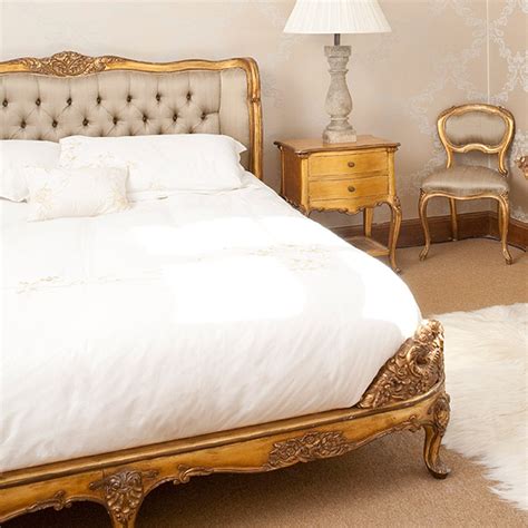 French bed range has a classic french design perception and offers a divine retreat for a comfortable night's sleep. Versailles Gold Upholstered Bed, French Bedroom Company