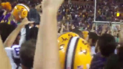 Lsu Football Players Celebrate With Fans On The Field After Beating No Ole Miss Youtube