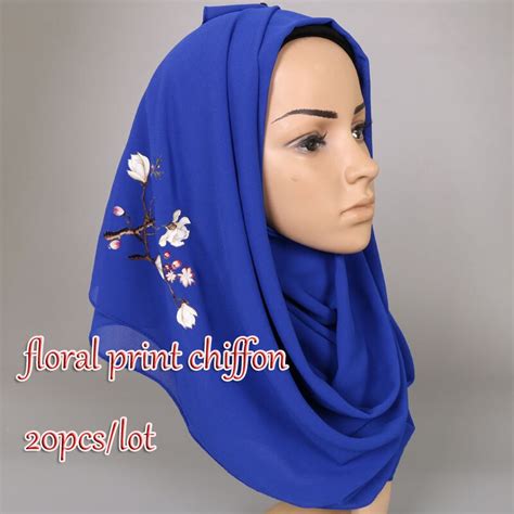 floral print bubble chiffon hijab plain flower pattern headscarf women s fashion headband wrap