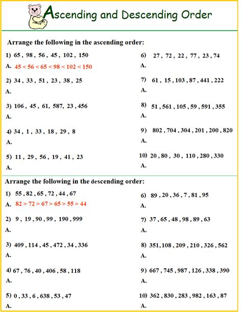 Ascending And Descending Order Worksheets For Grade 3