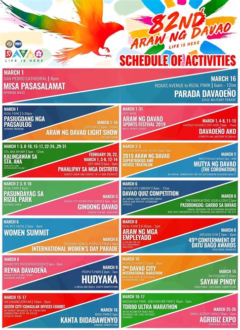 82nd Araw Ng Davao 2019 Schedule Of Activities And Events