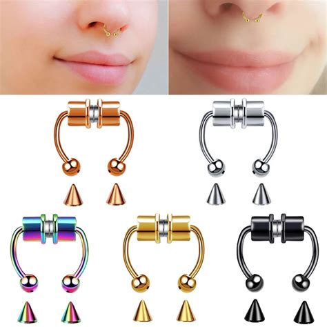 Ksra Fake Piercing Magnetic Nose Ring Stainless Steel For Women Man Punk Nose Piercing Hoop