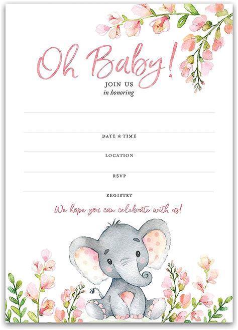 Elephant Baby Shower Invitation Girl Ph