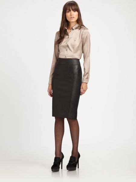 Burberry Stretch Leather Pencil Skirt In Black Lyst