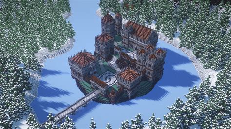 Gothic Style Castle Surrounded By An Icy Lake And Huge Mountains 1163