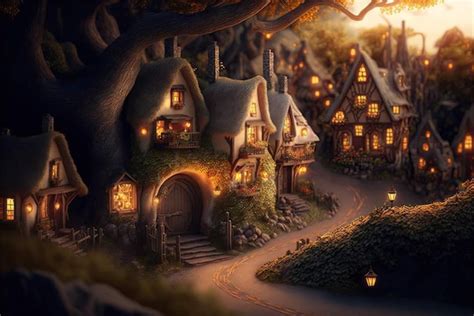 Premium Ai Image A Fairy Tale Village With A Magical House On The