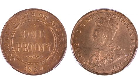 1920 Australian Kgv Penny Pcgs Ms 64rb