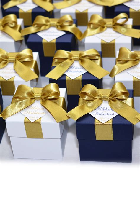 Gold Personalized Wedding Favor Candy Boxes Elegant Navy Blue Etsy
