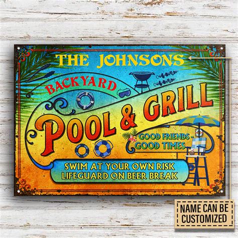 Personalized Pool Grilling Backyard At Your Own Risk Summer Custom Cla