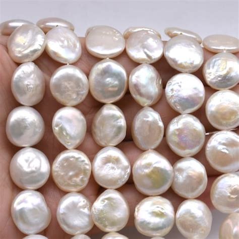 13 14mm Coin Pearls White Freshwater Pearl Beads Genuine Etsy