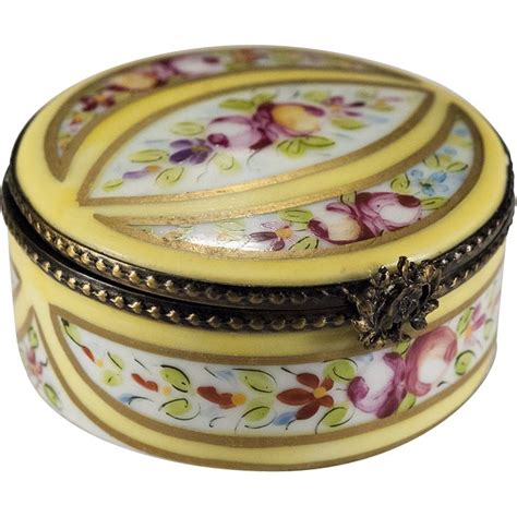 Rare Yellow Flowers Gold Leaf Hand Painted Limoges Trinket Box