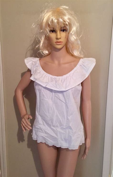 L White Ruffle Elastic Collar Shoulder Blouse By Sunny Leigh Ebay