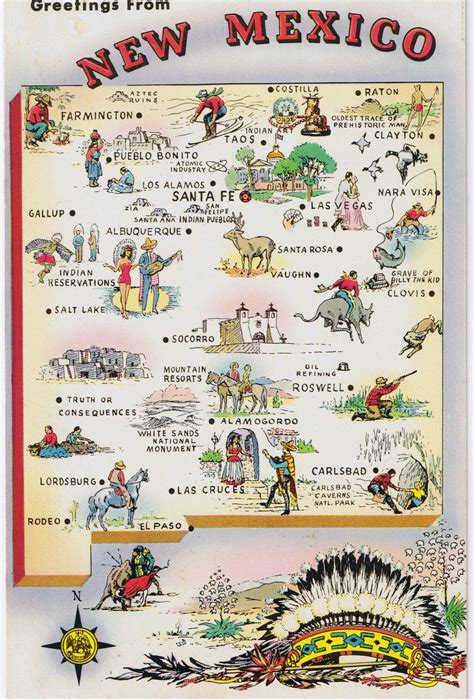 Vintage Postcard States Maps Usa Postcard Map New Mexico