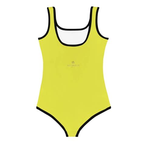 Girls Yellow Color Swimsuit Solid Color Print Kids Premium Swimwear
