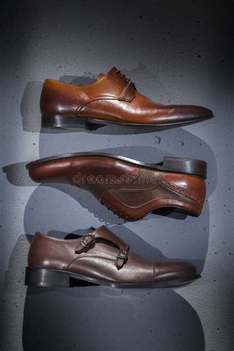 Leather Men`s Shoes Classic Men`s Shoes Collection Isolated Stock