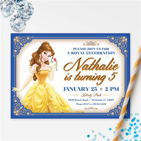 Princess Belle Invitation Disney Princess Printable Kids Invitation