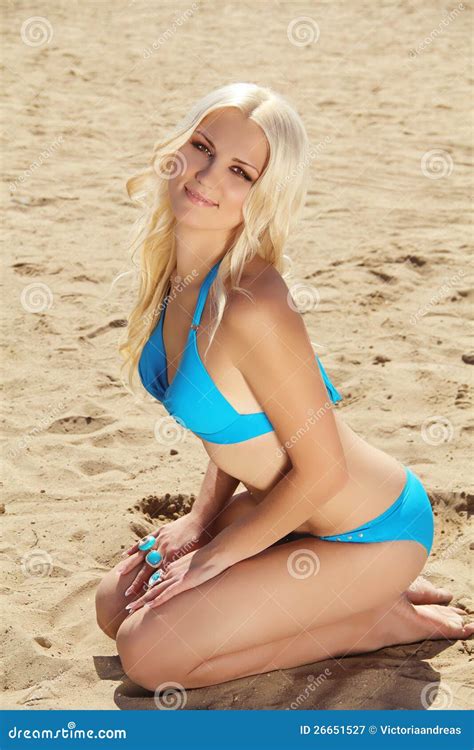 Blond Woman Sunbathing On Beach Stock Image Image Of Gorgeous Happy