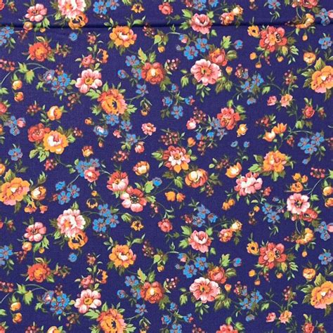 100 Cotton Navy Blue Calico Fabric By The Yard Floral Quilting