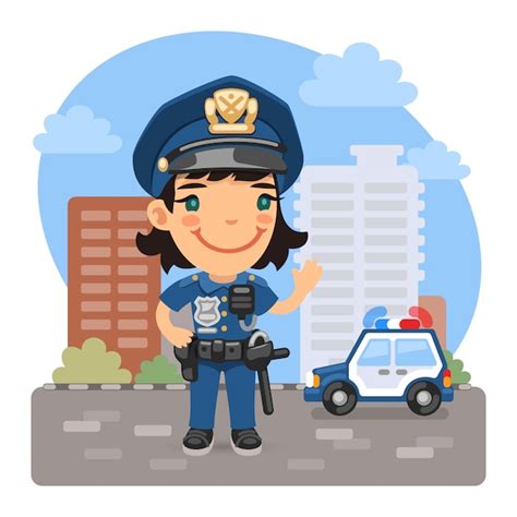 Mujer Policía De Dibujos Animados En La Calle Vector Premium