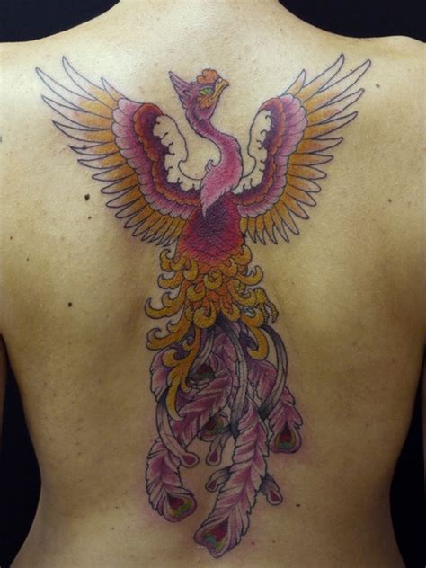 Colorful Full Back Phoenix Tattoo