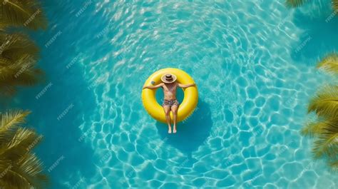 Premium Ai Image Aerial View Of Young Woman In Bikini And Hat Relaxing On Inflatable Ring In