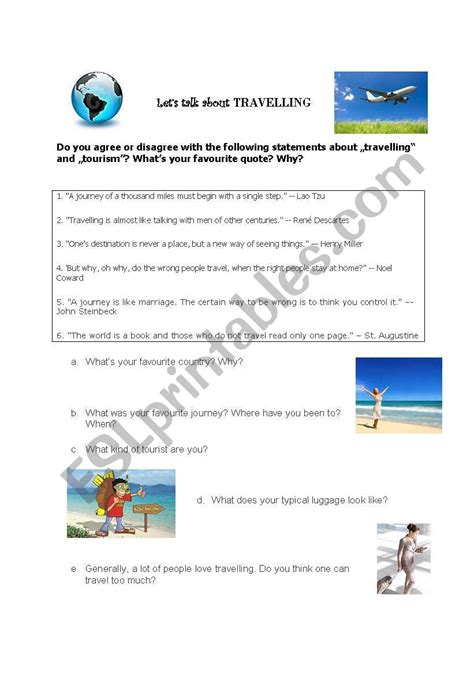 Travelling And Tourism Speaking Activity Esl Worksheet By