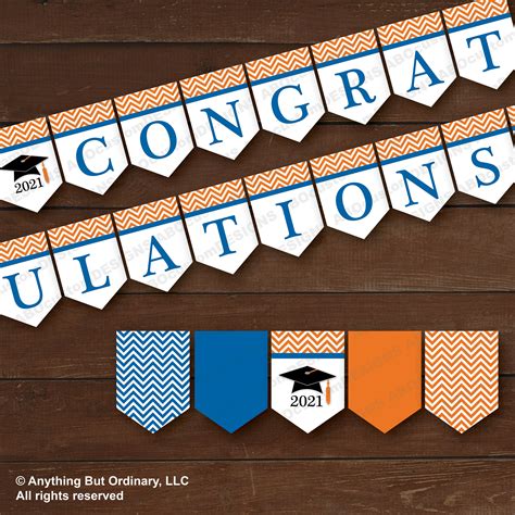 2021 Blue And Orange Graduation Decorations Printable Etsy Canada