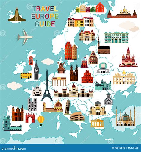 Europa Reise Karte Vektor Abbildung Illustration Von Architektur