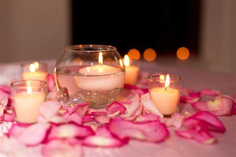 Floating Candle Votives And Pink Rose Petals Wedding Decor Flowers