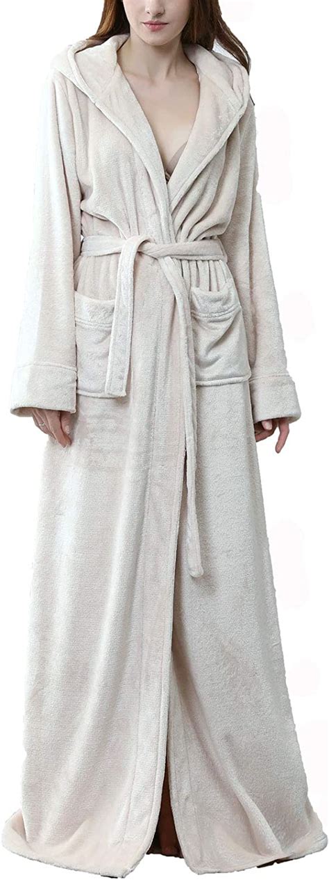 Flygo Womens Fuzzy Plush Long Hooded Robe Full Length Flannel Fleece