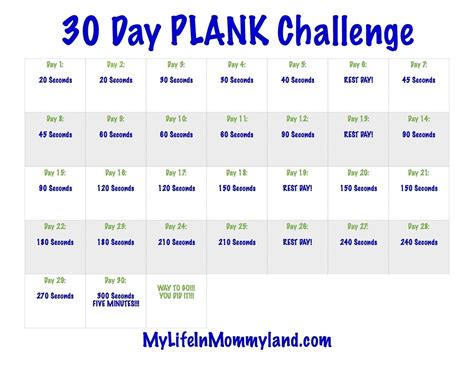 30 Day Plank Challenge Printable Customize And Print