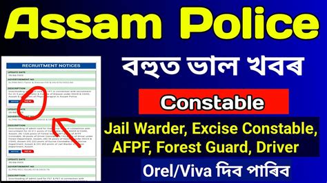 Assam Police Jail Warder Excise Constable Afpf Forest Guard Notic