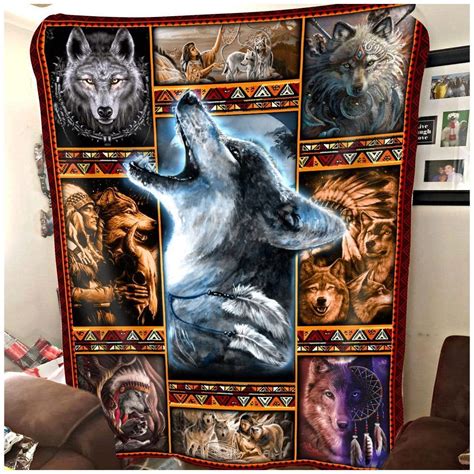 Native Wolf Fleece Blankets Native American Blanket Wolf Blanket