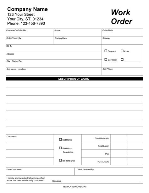 Generic Work Order Form Printable Pin On Olshop Work Orders Samples