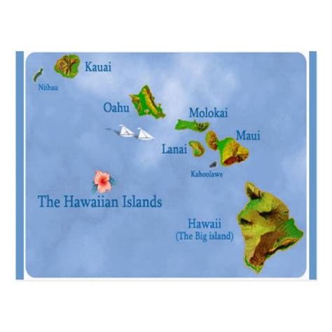 Hawaiian Island Map Postcard Hawaiian Islands Map