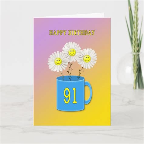 91st Birthday Card With Happy Smiling Flowers