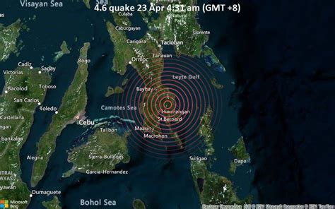 magnitude 4 6 earthquake strikes near abuyog leyte eastern visayas philippines