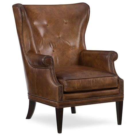 Hooker Furniture Maya Leather Wing Club Chair With Nailhead Trim Belfort Furniture Wing Chairs