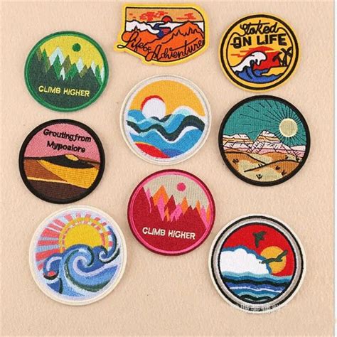 1pcs Circular Natural Scenery Patchwork Patch Embroidered Iron On