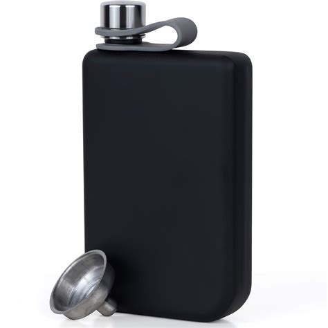 Vonwulf Oz Hip Flask And Funnel Stainless Steel Matte Black Whiskey
