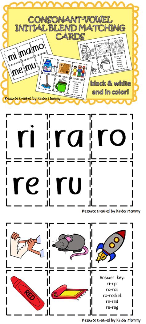 Beautiful Work Consonant Vowel Blends Flashcards Phonics Picture Cards
