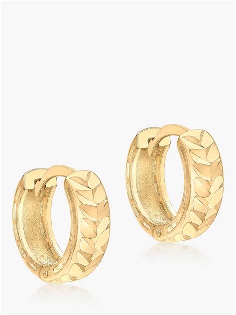 Ibb 9ct Gold Diamond Cut Small Hoop Earrings Gold At John Lewis And Partners
