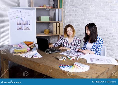 Freelancer Interior Designer Working In Design Studio Stock Photo