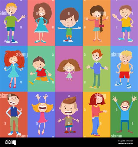 Pattern Or Background Design With Cartoon Children Characters Stock